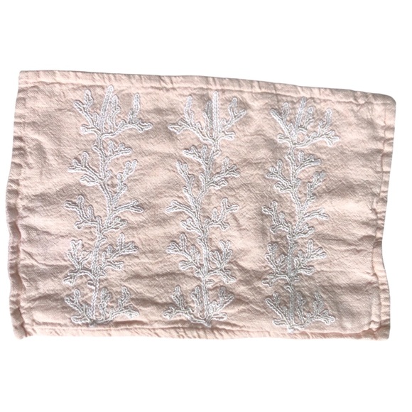 Serena and Lily Coral Peach Linen Embroidered Accent Pillow Cases set of 2 NWOT - Picture 2 of 8